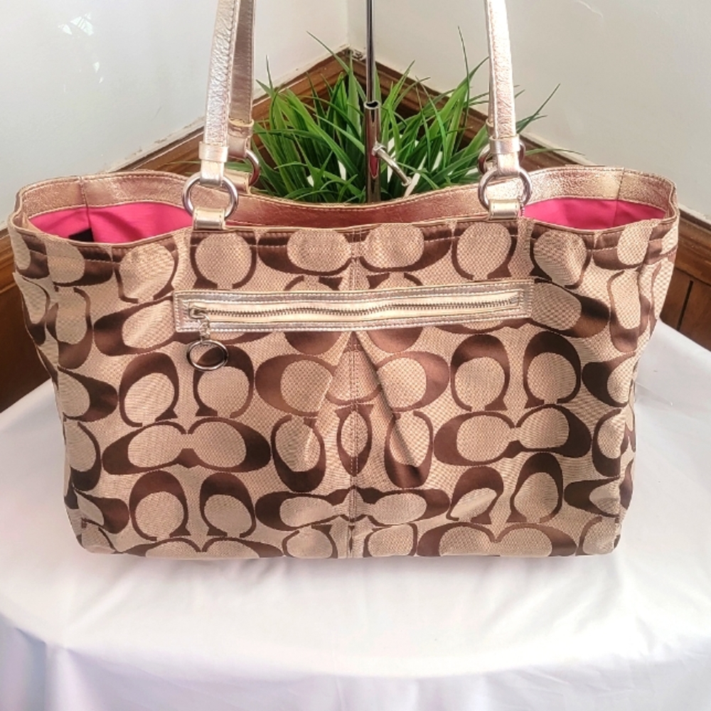 Coach Signature Brown and Pink Tote Bag